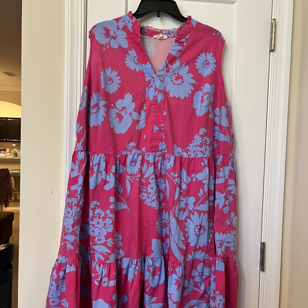 Pink and Blue Floral Sleeveless Dress